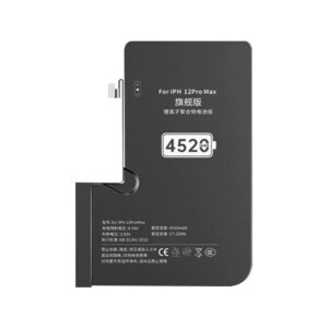 DJ-IPH12ProMax 4520mAh 3.83V high capacity Li-ion replacement battery for iPhone 12 Pro Max, front view on white background showing battery surface and connector flex cable