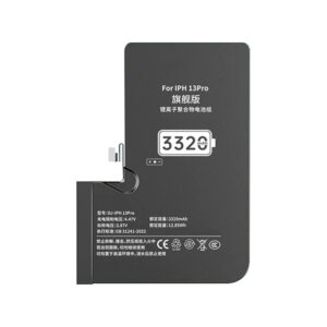 DJ-IPH13Pro 3320mAh 3.87V high capacity Li-ion replacement battery for iPhone 13 Pro, front view on white background showing battery surface and connector flex cable