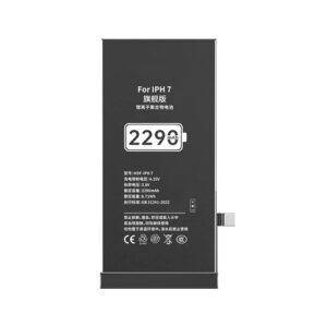 HDF-IPH7 2290mAh 3.8V high capacity Li-ion replacement battery for iPhone 7, front view on white background showing battery surface and connector flex cable
