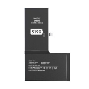 DJ-IPHX 3190mAh 3.81V high capacity Li-ion replacement battery for iPhone X, front view on white background showing battery surface and connector flex cable