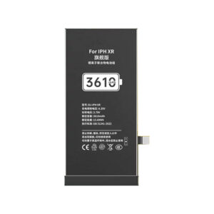 DJ-IPHXR 3610mAh 3.79V high capacity Li-ion replacement battery for iPhone XR, front view on white background showing battery surface and connector flex cable