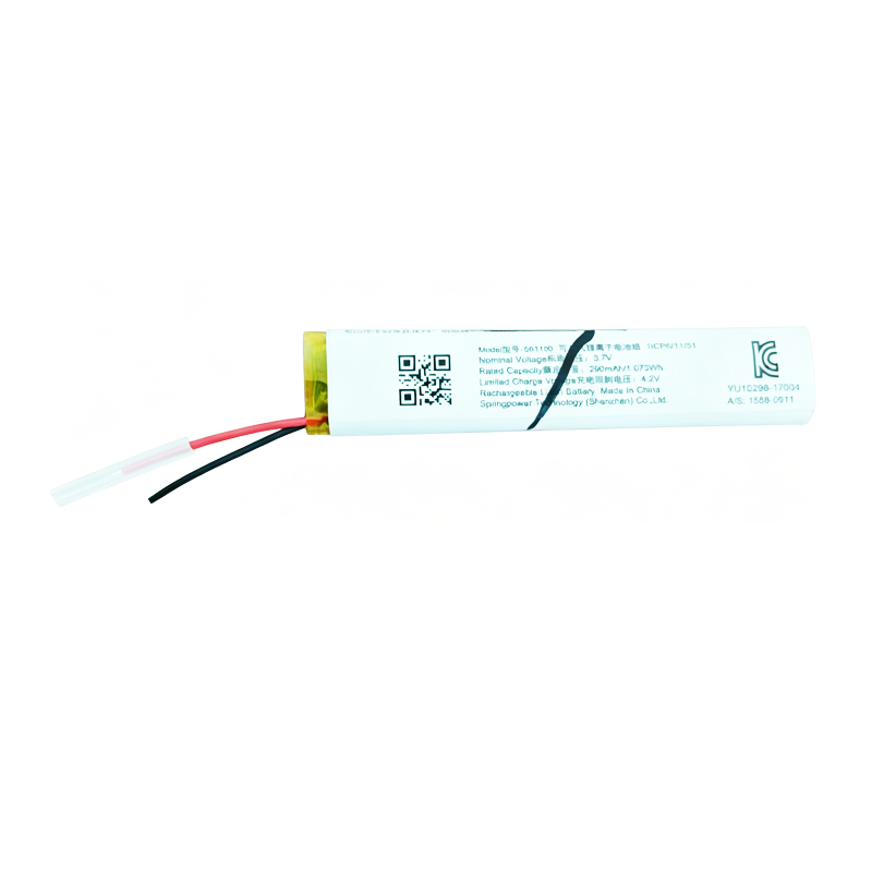 561150 290mAh 3.7V Li-ion Polymer battery with red and black wires for DIY electronics, front view showing battery surface and wire leads