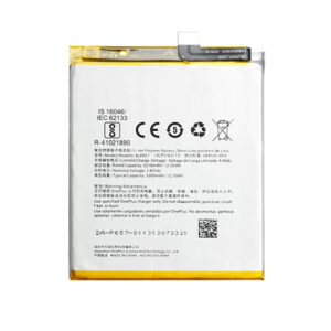 BLP657 3300mAh 3.85V Li-ion Polymer replacement battery for OnePlus 6 A6000, front view showing battery surface and small 2-pin connector
