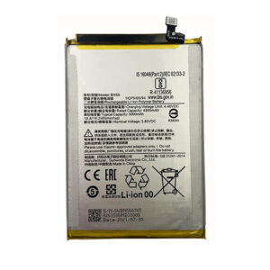 BN56 5000mAh 3.85V Li-ion Polymer replacement battery for Redmi 9A M2004C3L and POCO M2 Pro M2003J15SC, front view showing battery surface and small 2-pin connector