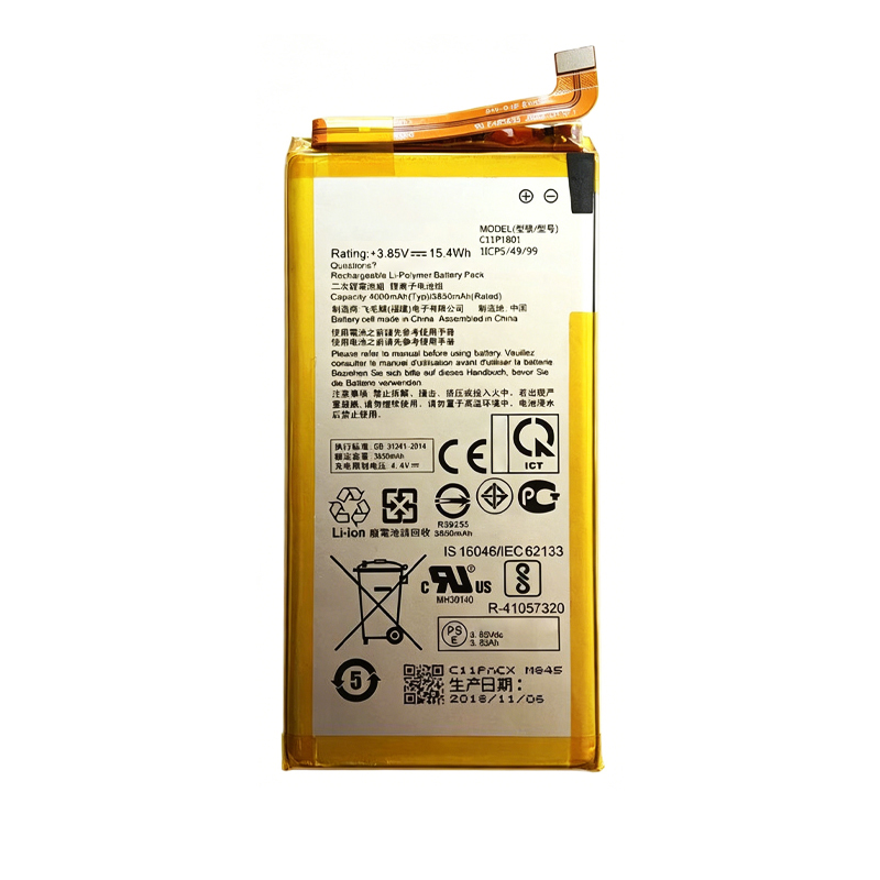 C11P1801 4000mAh 3.85V Li-ion Polymer replacement battery for Asus ROG Phone 1 ZS600KL, front view showing battery surface and small 2-pin connector