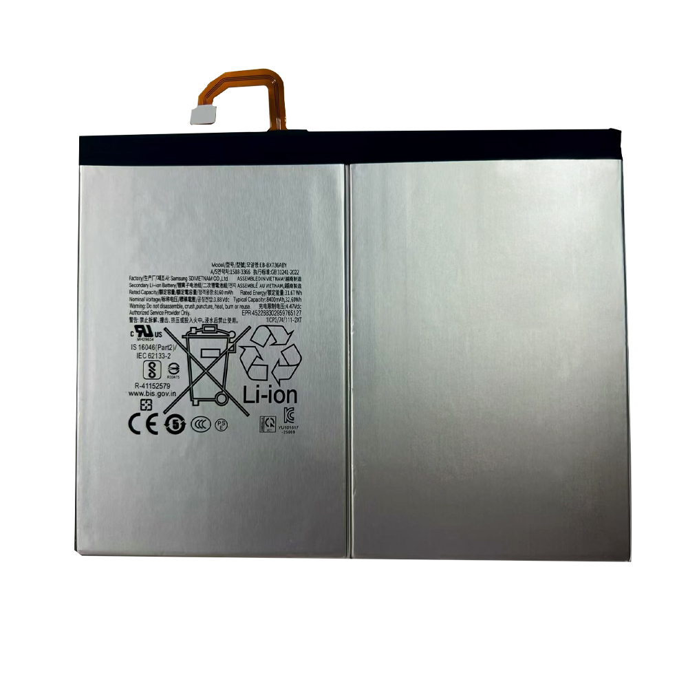 EB-BX736ABY 8400mAh 3.88V Li-ion Polymer replacement battery for Samsung Tab S11 X730, front view showing battery surface and small 2-pin connector