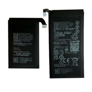 HB504382EXW-11 (3355mAh main) and HB503252EXW-11 (1255mAh secondary) dual-cell battery set for Huawei Pura X, side-by-side front view on white background showing both batteries with connector flex cables