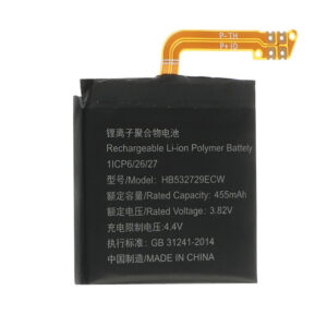 HB532729ECW 455mAh 3.82V Li-ion Polymer replacement battery for Huawei Watch GT2 Pro 46MM, front view showing battery surface and flex cable connector