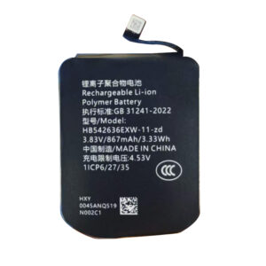 HB542636EXW-11-zd 867mAh 3.83V Li-Polymer replacement battery for Huawei Watch GT 6 46mm and GT 6 Pro 46mm, front view showing battery label and connector flex cable