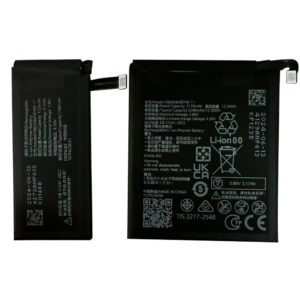 HB685649EYW-11 (3240mAh main) and HB632841EYW-11 (1160mAh secondary) dual-cell battery set for Huawei Nova Flip, side-by-side front view on white background showing both batteries with connector flex cables