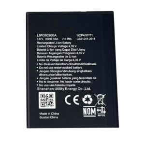 LIW380200A 2000mAh 3.8V Li-ion replacement battery for Hisense U964, front view on white background showing battery surface and connector contacts