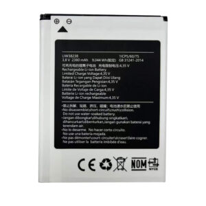 LIW38238 2380mAh 3.8V Li-ion replacement battery for Hisense F22 F22M M36, front view on white background showing battery surface and connector contacts