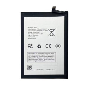 TM001 5000mAh 3.87V Li-ion Polymer replacement battery for REVVL 6 Pro, Revvl V Plus 5G, and Rewiv+5G, front view showing battery surface and small 2-pin connector