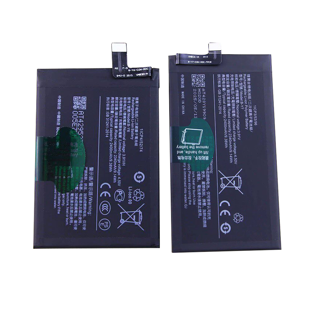 B-Y7 (2400mAh) and B-Y6 (2400mAh) dual-cell battery set for Vivo X Fold 2 V2229A, side-by-side front view on white background showing both batteries with small 2-pin connectors