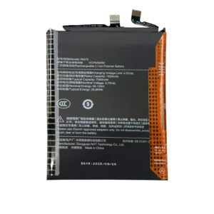 BM75 7560mAh 3.79V Li-ion Polymer replacement battery for Redmi K90 Pro Max, front view showing battery surface and small 2-pin connector