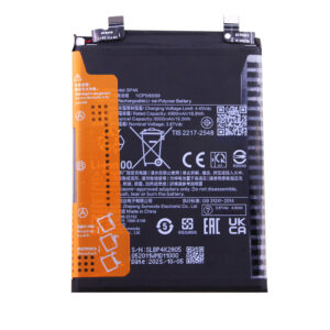 BP4K 5000mAh 3.87V Li-ion Polymer replacement battery for Redmi Note 12 Turbo and Note 12 Pro, front view showing battery surface and small 2-pin connector