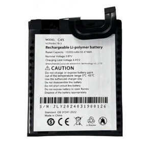 C45 10200mAh 3.87V Li-ion Polymer replacement battery for Cubot C45, front view showing battery surface and small 2-pin connector