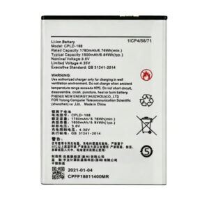CPLD-188 1800mAh 3.8V Li-ion Polymer replacement battery for Coolpad 1801-TO, front view showing battery surface and small 2-pin connector