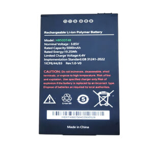 HB50DT48 5000mAh 3.85V Li-ion Polymer replacement battery for CT48 PDA handheld terminal, front view showing battery surface and small 2-pin connector