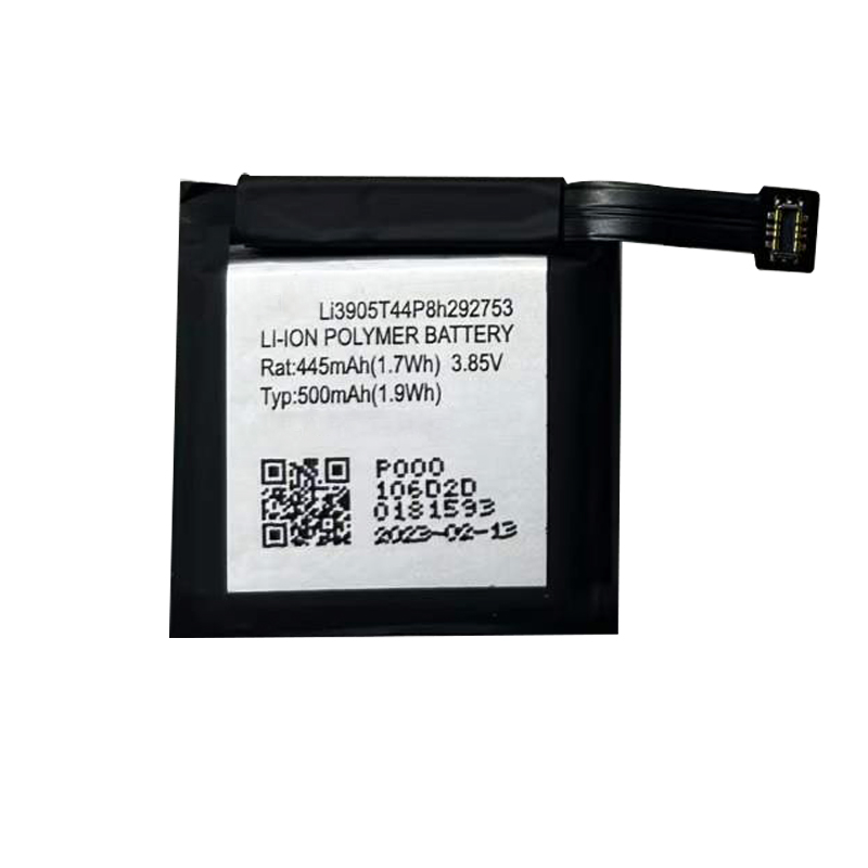 Li3905T44P8h292753 500mAh 3.85V Li-ion Polymer replacement battery for ZTE Smart Watch, front view showing battery surface and small 2-pin connector
