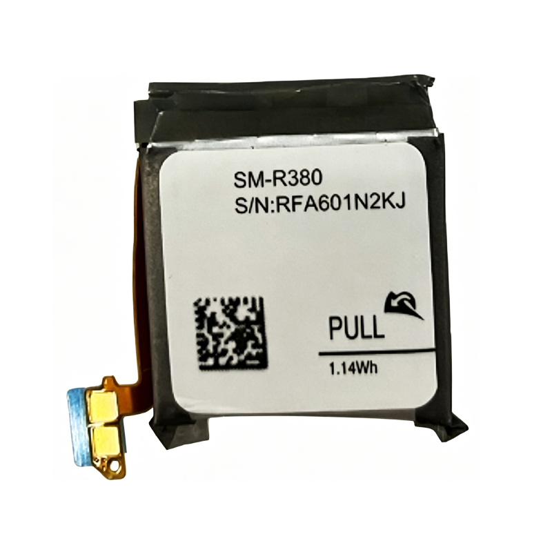 300mAh 3.8V Li-ion Polymer replacement battery for Samsung Gear 2 Neo R380, SM-R380, and SM-R381, front view showing battery surface and small 2-pin connector