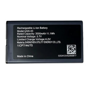 UGS-03 3000mAh 3.7V Li-ion Polymer replacement battery for WP826 and WP836 portable WiFi hotspot phones, front view showing battery surface and small 2-pin connector