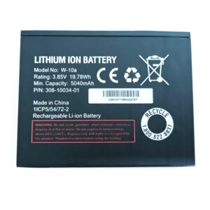 W-10a 5040mAh 3.85V Li-ion Polymer replacement battery for NightHawk M1 MR110 Router Modem, front view showing battery surface and small 2-pin connector