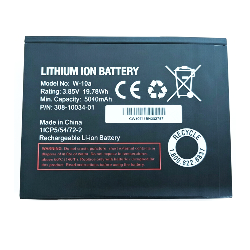 W-10a 5040mAh 3.85V Li-ion Polymer replacement battery for NightHawk M1 MR110 Router Modem, front view showing battery surface and small 2-pin connector