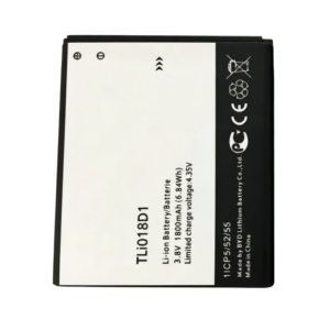 TLI018D1 1800mAh 3.8V Li-ion Polymer replacement battery for Alcatel 5038E, D5, and V696, front view showing battery surface and small 2-pin connector