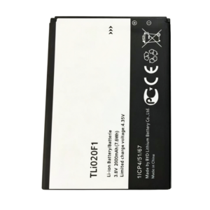 TLi020F1 2000mAh 3.8V Li-ion Polymer replacement battery for Alcatel Pixi 4, Pop 2, C7, and U5 series, front view showing battery surface and small 2-pin connector