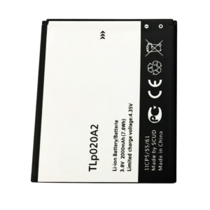 TLP020A2 2000mAh 3.8V Li-ion Polymer replacement battery for Alcatel POP S3, POP Star, and OT-5050 series, front view showing battery surface and small 2-pin connector