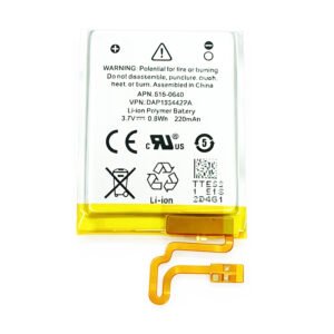 616-0640 220mAh 3.7V Li-ion Polymer replacement battery for Nano7 7G MP3 MB903LL/A, front view showing battery surface and small 2-pin connector