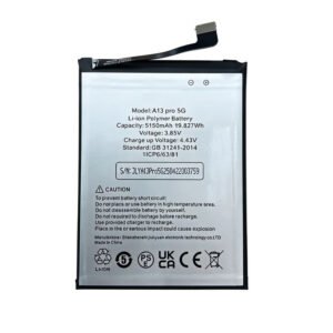 5150mAh 3.85V Li-ion Polymer replacement battery for UMIDIGI A13 Pro 5G, front view showing battery surface and small 2-pin connector