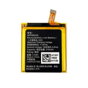 APP00222 370mAh 3.8V Li-ion Polymer replacement battery for Michael Kors Access Grayson MKT5025, front view showing battery surface and small 2-pin connector