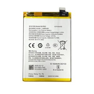 BLP893 4500mAh 3.87V Li-ion Polymer replacement battery for OPPO Reno 7 4G CPH2363 and 5G CPH2371, front view showing battery surface and small 2-pin connector