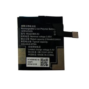 BW-A3 226mAh 3.85V Li-ion Polymer replacement battery for Vivo Watch 1 42mm WA2052, front view showing battery surface and small 2-pin connector