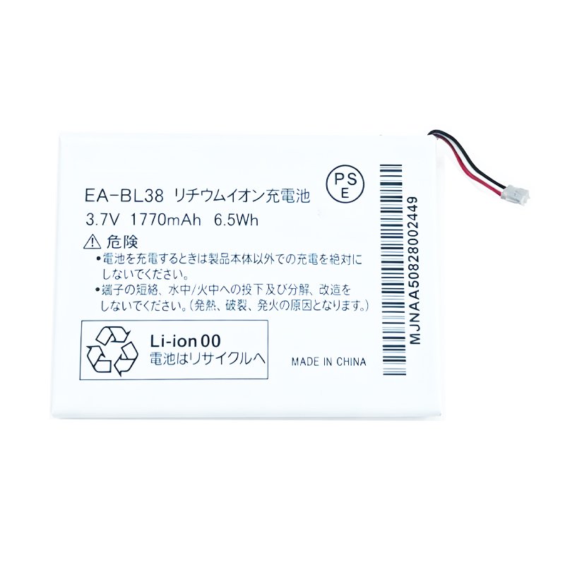 EA-BL38 1770mAh 3.7V Li-ion replacement battery for compatible Sharp devices, front view showing battery surface and small 2-pin connector