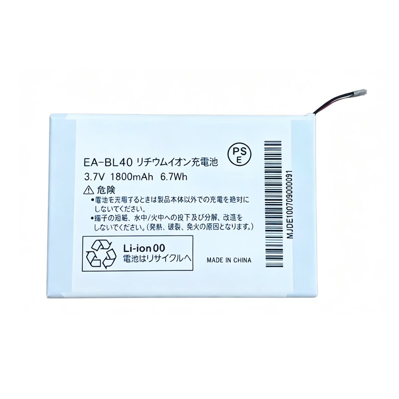 EA-BL40 1800mAh 3.7V Li-ion Polymer replacement battery for compatible Sharp devices, front view showing battery surface and small 2-pin connector