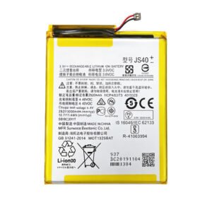 JS40 3000mAh 3.8V Li-ion Polymer replacement battery for Motorola Moto Z3 XT1929-1 XT1929-4 XT1929-5 XT1929-6 XT1929-8, front view showing battery surface and small 2-pin connector