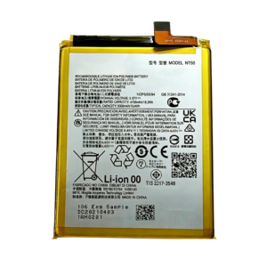 NT50 5000mAh 3.87V Li-ion Polymer replacement battery for Motorola Edge 20 Lite XT2139-1 and Edge 20 Fusion XT2139-2, front view showing battery surface and small 2-pin connector