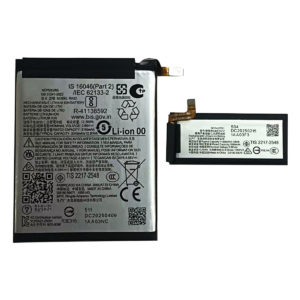 RA33 3340mAh and RA12 1160mAh 3.86V Li-ion Polymer replacement battery set for Motorola Razr 60 XT2553-2, front view showing both battery cells and small 2-pin connectors