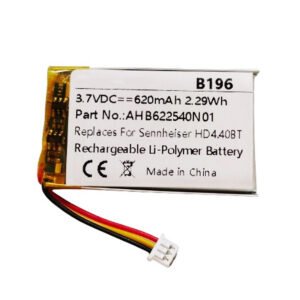 AHB622540N01 620mAh 3.7V Li-ion Polymer replacement battery for Sennheiser Momentum 2.0 HD 4.40, front view showing battery surface and connector