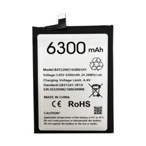 BAT22M216300 6300mAh 3.85V Li-ion Polymer replacement battery for Doogee S41 and S41 Pro, front view showing battery surface and connector
