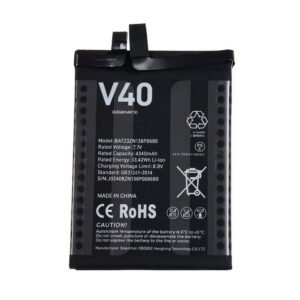 BAT23ZN138P8680 8680mAh 7.7V Li-ion Polymer replacement battery for DOOGEE V40 and V40 Pro, front view showing dual-cell battery assembly and small 2-pin connector