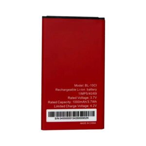 BL-10CI 1000mAh 3.7V Li-ion Polymer replacement battery for itel A36 and itel A14 IT1407, front view showing battery surface and small 2-pin connector