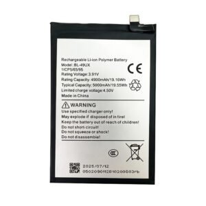 BL-49UX 5000mAh 3.91V Li-ion Polymer replacement battery for Infinix Hot 50 Pro Plus X6880, front view showing battery surface and small 2-pin connector
