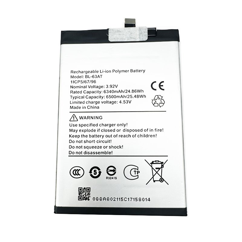 BL-63AT 6500mAh 3.92V Li-ion Polymer replacement battery for Tecno Camon 50 Ultra CN7c, front view showing battery surface and small 2-pin connector