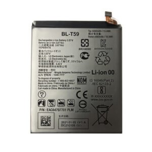 BL-T59 5000mAh 3.87V Li-ion Polymer replacement battery for compatible LG devices, front view showing battery surface and small 2-pin connector