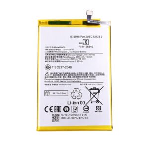 BN5L 5000mAh 3.85V Li-ion Polymer replacement battery for Redmi 12C, Poco C55, and Poco C65, front view showing battery surface and small 2-pin connector