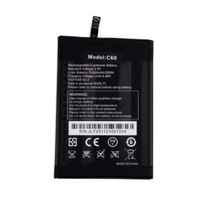 10000mAh 3.9V Li-ion Polymer replacement battery for Oukitel C60, bare cell without label, front view showing battery surface and small 2-pin connector